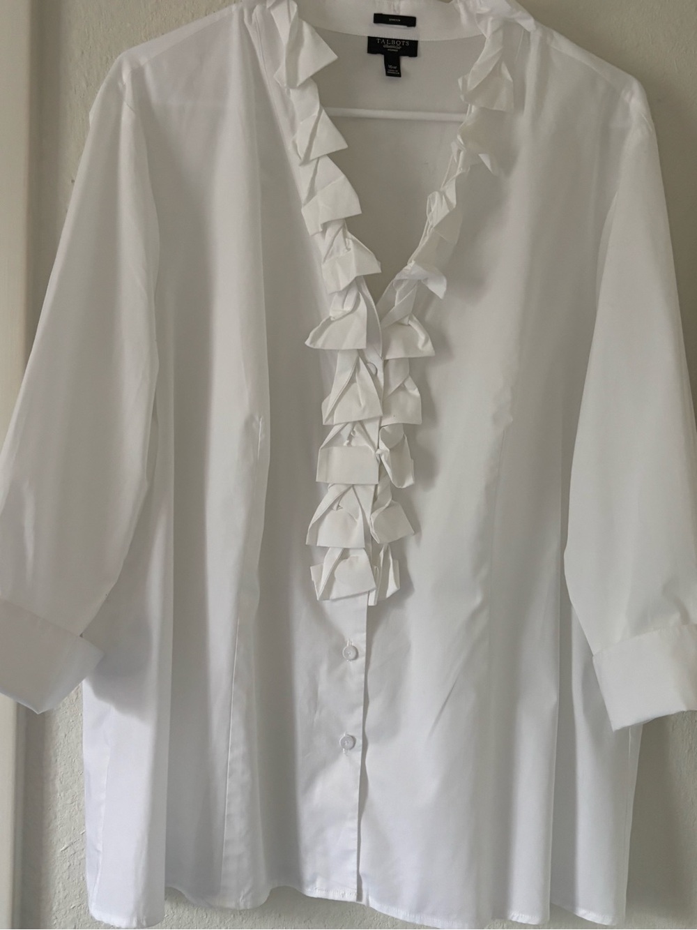 Talbots White Ruffle Front Button-Down Shirt